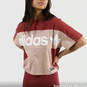 Adidas Colorblock Boxy retro Cropped Tee Top Sz M Logo Retro Athletic Oversized